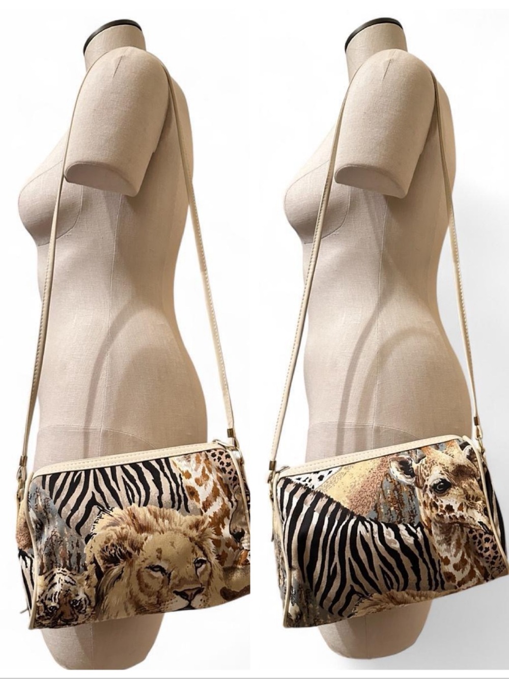 Vintage 90s Safari Print Beige and Black Crossbody Bag
